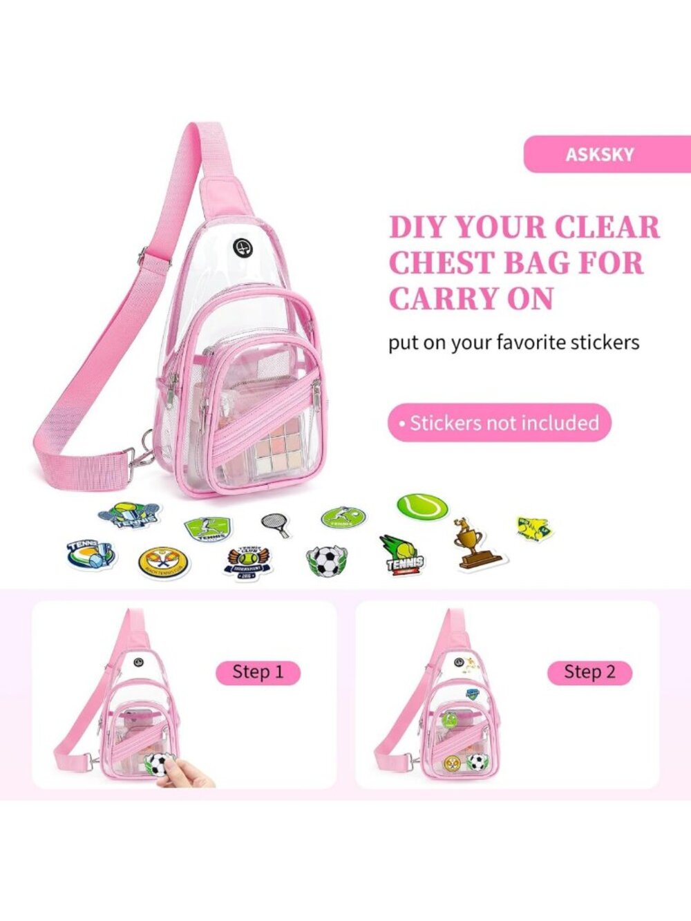 Clear Stadium Event Bag, Waterproof PVC Crossbody Backpack Purse & Fanny Pack - Picture 5 of 9